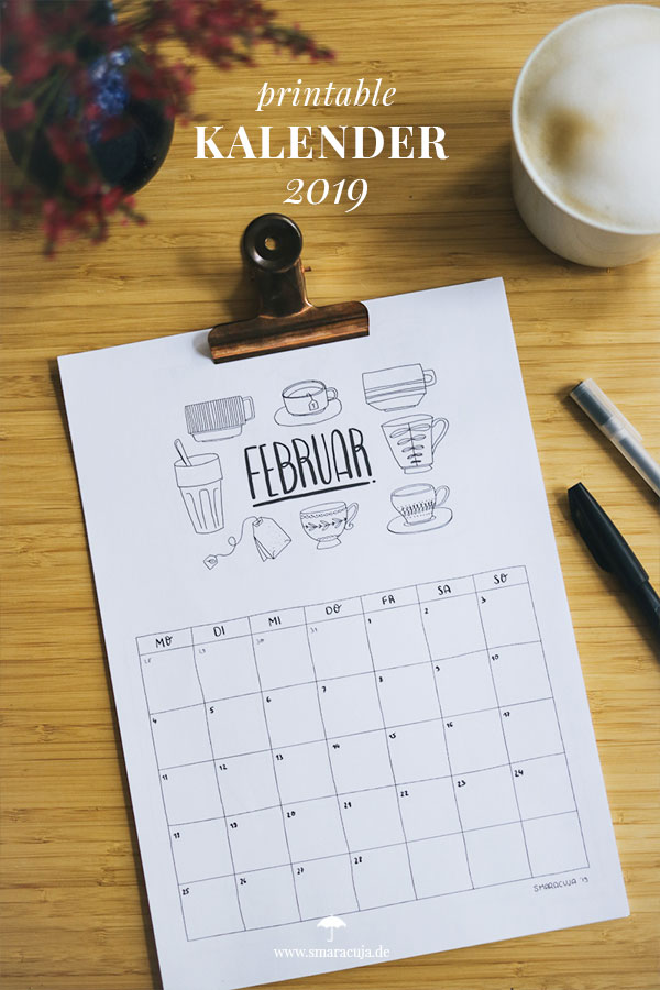 PRINTABLE: Doodle Kalender 2019 zum Download. 12 Monate zum selbst ausdrucken und planen mit hübschen Doodles für jeden Monat
